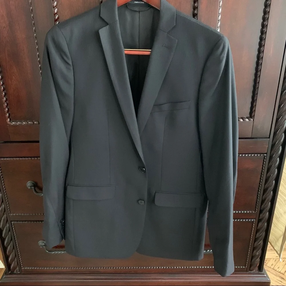 Bar III 100% Wool Men’s Suit Jacket Blazer 42L gray striped extra slim fit